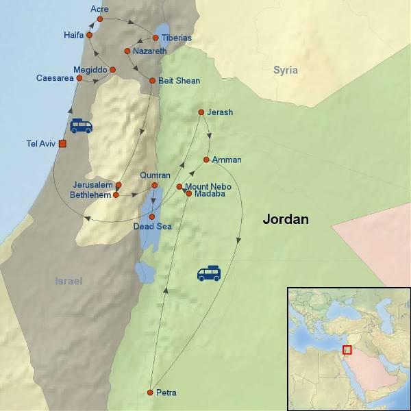 Map: Christian Pilgrimage To Israel And Jordan (Indus)