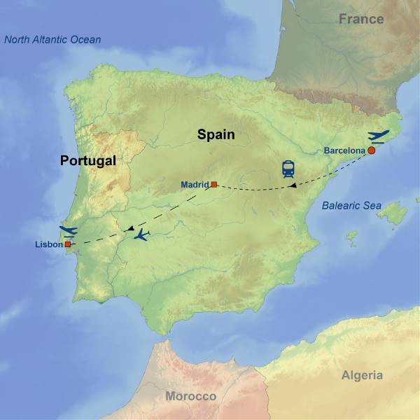 Map: Barcelona Madrid and Lisbon City Package (Indus)