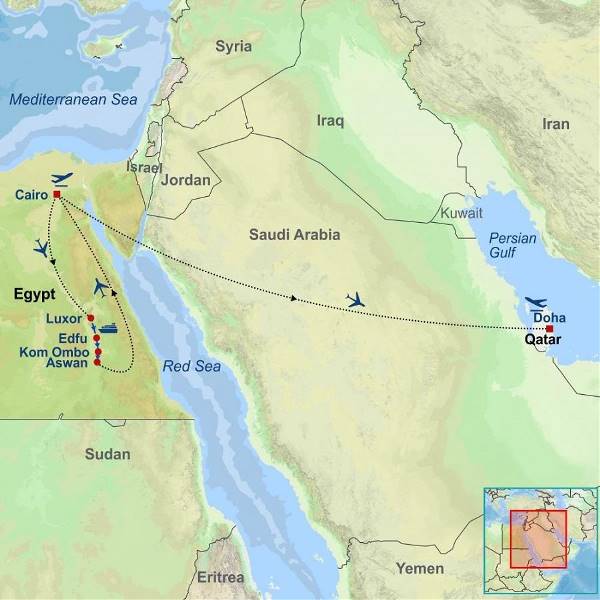 Map: Ancient Egypt and Modern Qatar (Indus)