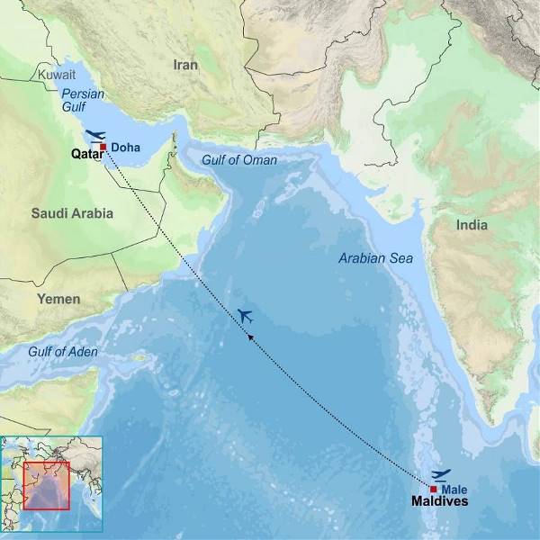 Map: Dazzling Maldives and Qatar (Indus)