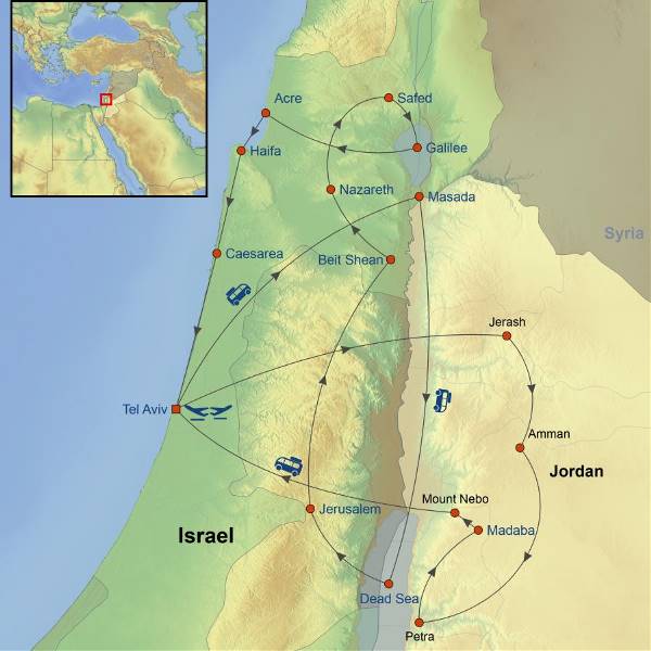 Map: Highlights of Israel and Jordan (Indus)