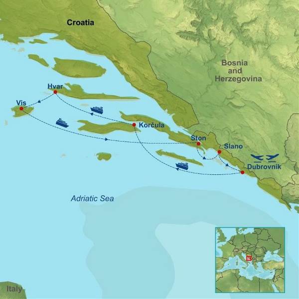 Map: Premium Wine Cruise from Dubrovnik (Indus)