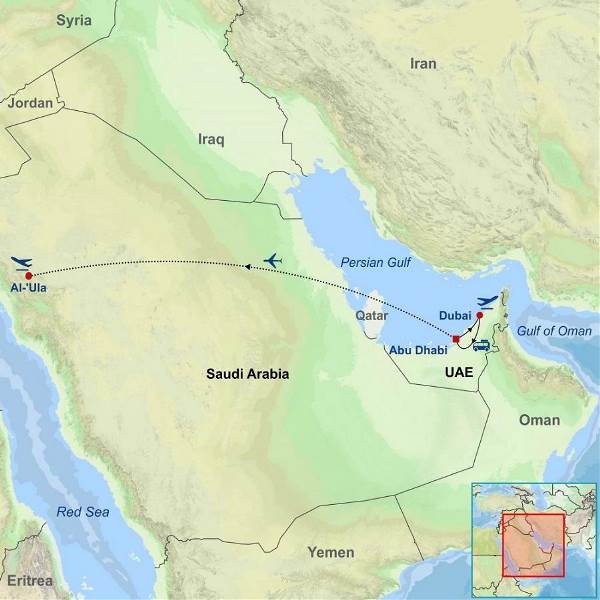 Map: Highlights of UAE and Saudi Arabia (Indus)