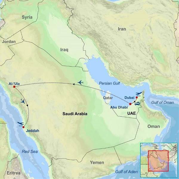 Map: Discover Dubai Abu Dhabi and Saudi Arabia (Indus)