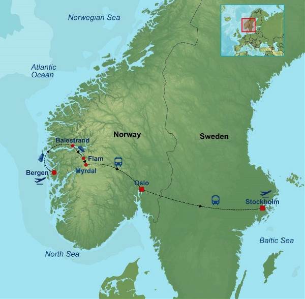 Map: Magic of Norwegian Fjords and Stockholm (Indus)