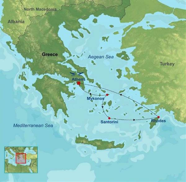 Map: Wonders of Athens Mykonos Santorini and Rhodes (Indus)