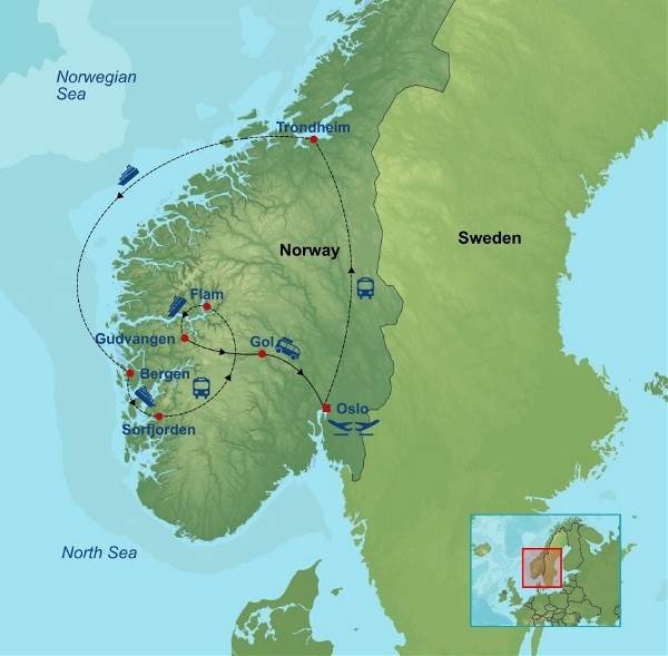 Map: Spectacular Norwegian Fjords with Havila Cruise (Indus)