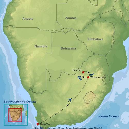 Map: Cape Town and Sun City (Indus)