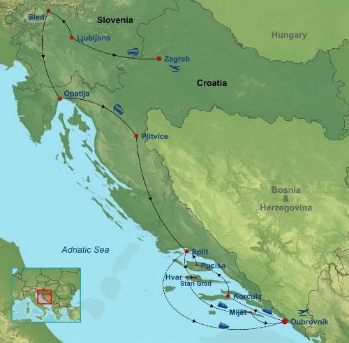 Map: Unforgettable Croatian Land and Cruise Adventure (Indus)