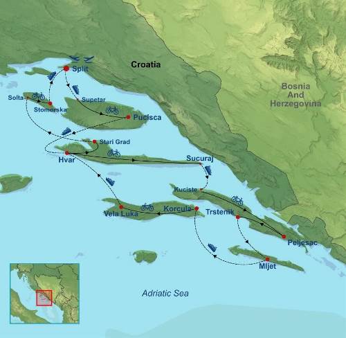 Map: Adriatic Biking Cruise From Split (Indus)