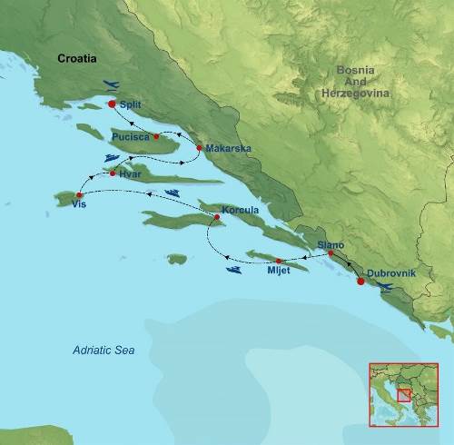 Map: Adriatic Southern Pearl Cruise from Dubrovnik (Indus)