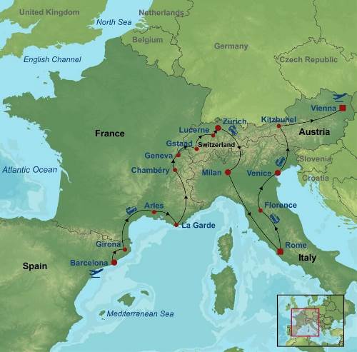 Map: Essential Spain, Switzerland, Italy and Austria (Indus)