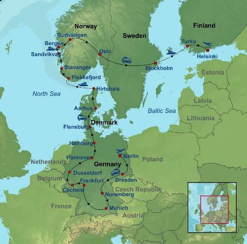 Map: Treasures of Germany and Scandinavia with Helsinki (Indus)