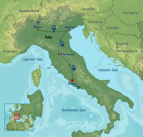 Map: Jewels of Italy and Milan by Rail (Indus)