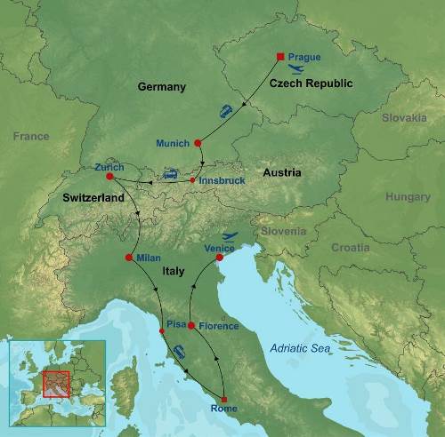 Map: From Prague To Venice Through The Majestic Alps (Indus)