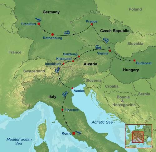 Map: Wonders of Italy, Vienna, Budapest and Prague (Indus)