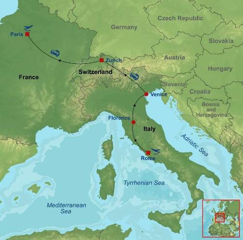 Map: Best of Italy, Switzerland and Paris (Indus)