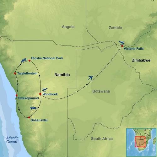 Map: Magical Namibia and Victoria Falls (Indus)