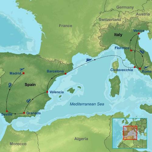 Map: Jewels of Spain and Italy (Indus)