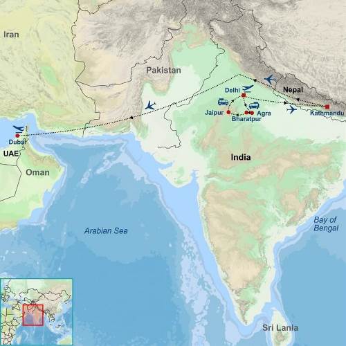 Map: Wonders of India Nepal and UAE (Indus)