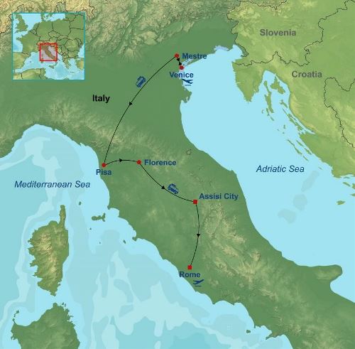 Map: Picturesque Solo Italy Tour (Indus)