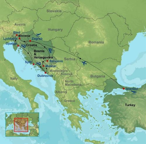 Map: Highlights of Istanbul Croatia Bosnia and Slovenia (Indus)