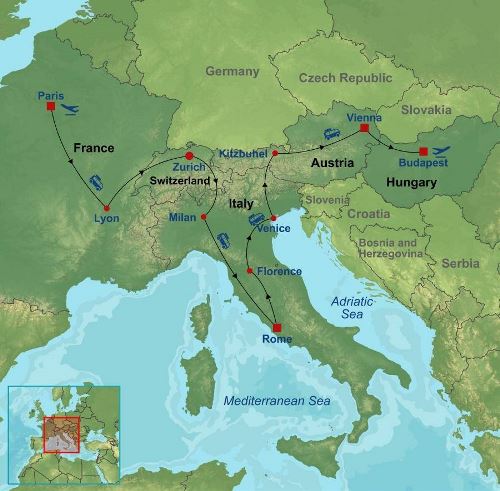 Map: Treasures of Paris, Switzerland, Italy and Vienna (Indus)