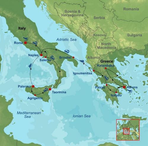 Map: Highlights of Greece and Southern Italy (Indus)