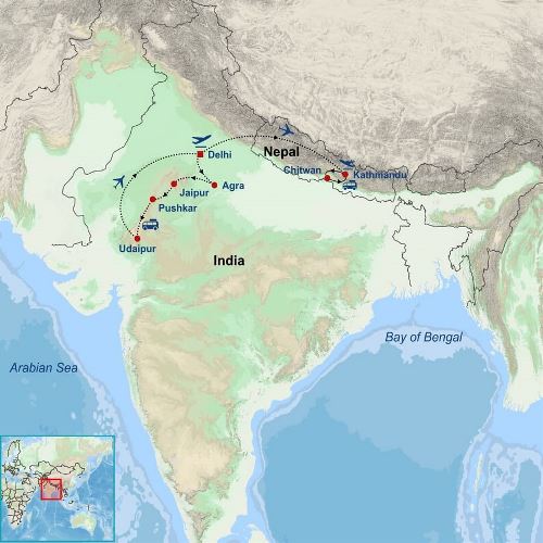 Map: Picturesque Solo India and Nepal Tour (Indus)