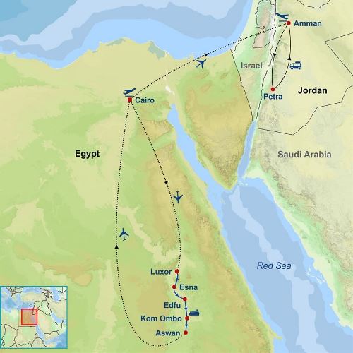 Map: Highlights of Egypt and Jordan (Indus)