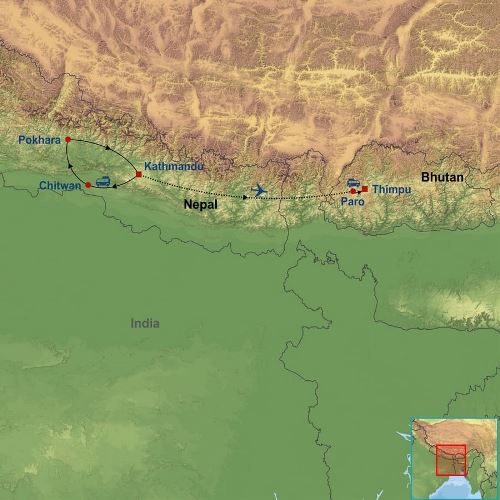 Map: Mesmerising Nepal and Bhutan (Indus)