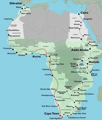 Map: Accra to Cape Town (86 Days) Trans Africa (Oasis)