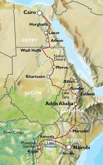 Map: Cairo To Nairobi (64 Days) Nile Trans (Oasis)