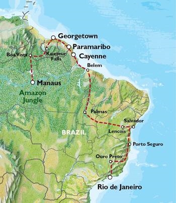 Map: Rio To Manaus Via The Guianas (57 Days) (Oasis)