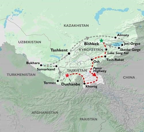 Map: Bishkek To Dushanbe (18 Days) (Oasis)