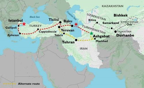 Map: Ashgabat To Istanbul (44 Days) (Oasis)