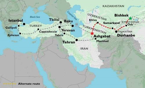 Map: Bishkek To Ashgabat (20 Days) (Oasis)