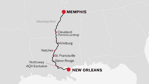 Map: Memphis To New Orleans (American Queen Voyages)