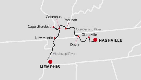 Map: Nashville To Memphis (American Queen Voyages)