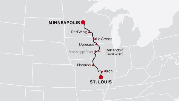 Map: St. Louis To Minneapolis (American Queen Voyages)