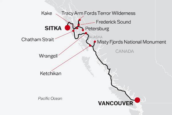 Map: Vancouver To Sitka (American Queen Voyages)