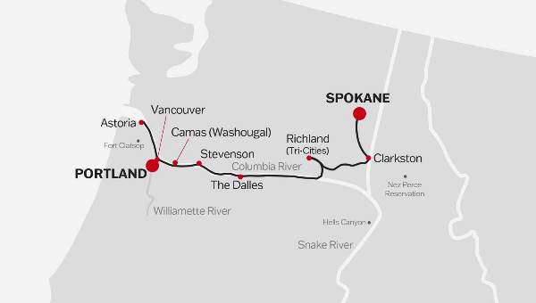 Map: Portland To Spokane (American Queen Voyages)