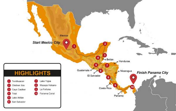 Map: Temporarily Removed - Mexico To Panama (Or Vice Versa) Overland Group Tour (Madventure)