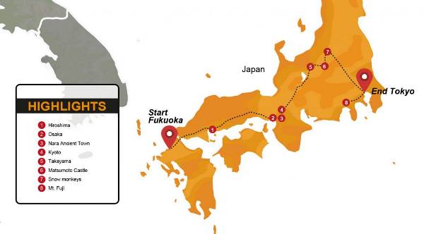 Map: Japan Group Tour (Madventure)