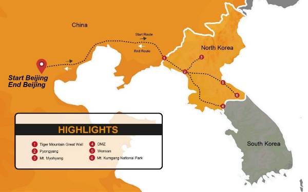 Map: North Korea Group Tour (Madventure)