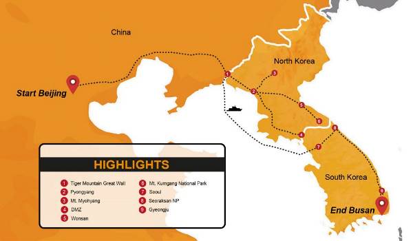 Map: North & South Korea Group Tour (Madventure)