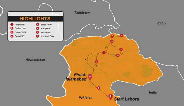 Map: Pakistan Karakoram Highway Overland Tour (Madventure)