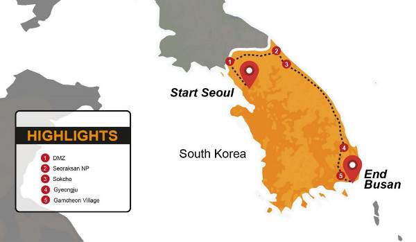 Map: South Korea Group Tour (Madventure)