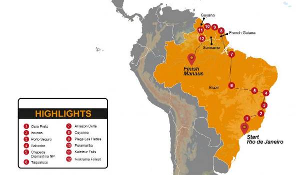 Map: Rio De Janeiro To Manaus Via The Guianas Overland Group Tour (Madventure)