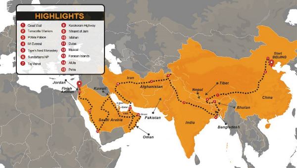 Map: Beijing To Amman Overland Group Expedition (Madventure)
